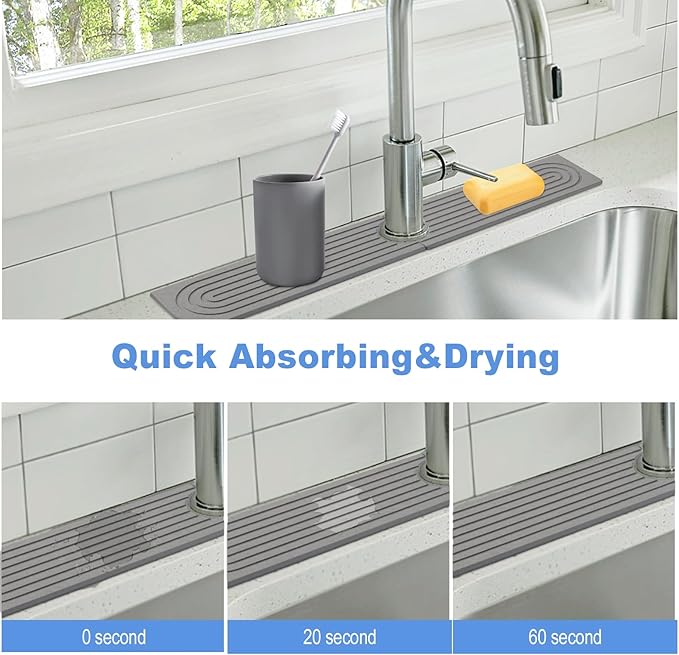 Stone Faucet Mat for Kitchen Sink- 23.6''x 3.9''Diatomite Fast-Drying Faucet Mat - Image 4