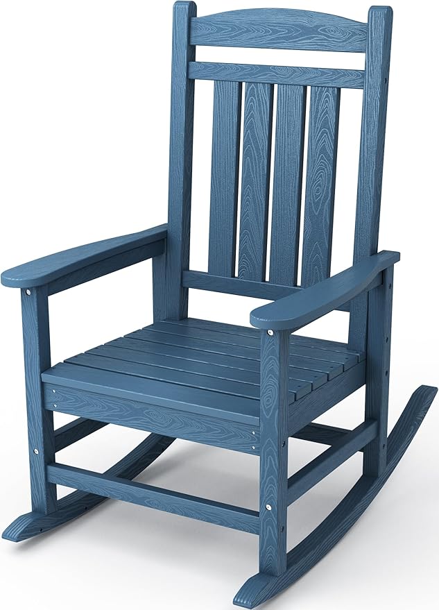 KINGYES HDPE Rocking Chairs Outdoor, Patio Rocking Chairs with 330lbs Support, Smooth Porch Rocker for Deck Lawn Yard, Navy by KINGYES