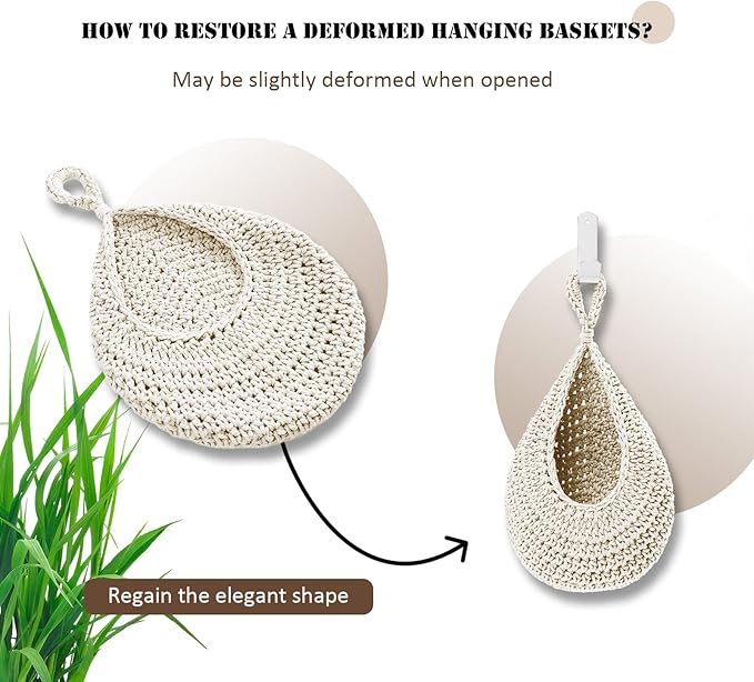 Hanging Fruit Basket Set of 3, Boho Wall Hanging Storage Basket - Image 4