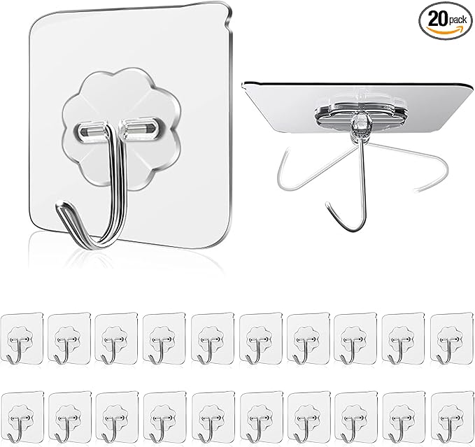 Wall Hooks - 33 lbs Max, Transparent, Waterproof & Oilproof - Heavy Duty by WOVU