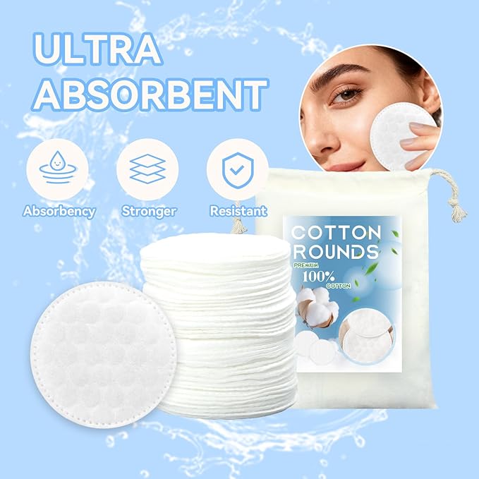 Premium Cotton Rounds for Face, Makeup Remover Pads, 100% Pure Cotton, Chemical - Image 6