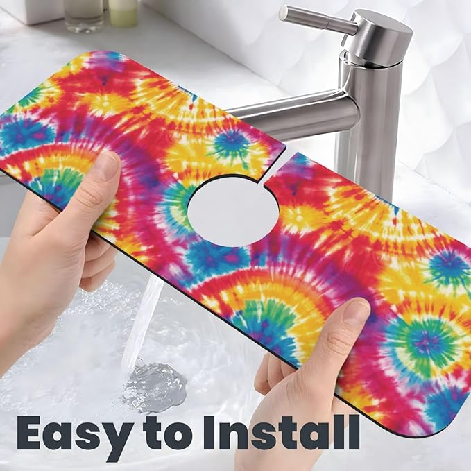 Abstract Colorful Tie Dye Kitchen Sink Splash Guard Faucet Mat Super Absorbent - Image 6