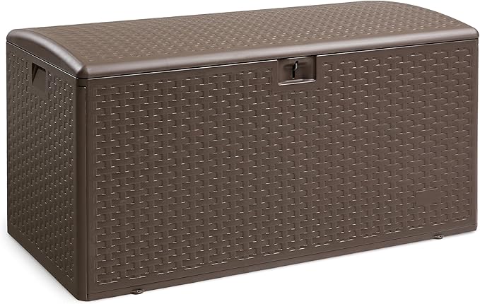 Amazon Basics Outdoor Storage Deck Box, Lockable, Weather-Resistant, 99 Gallon, Brown, for Patio Cushions, Gardening Tools, Pool Accessories by AmazonBasics