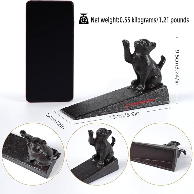 Notakia Cat Door Stopper Heavy Duty Rustic Cast Iron Cute Door Stopper - Image 2