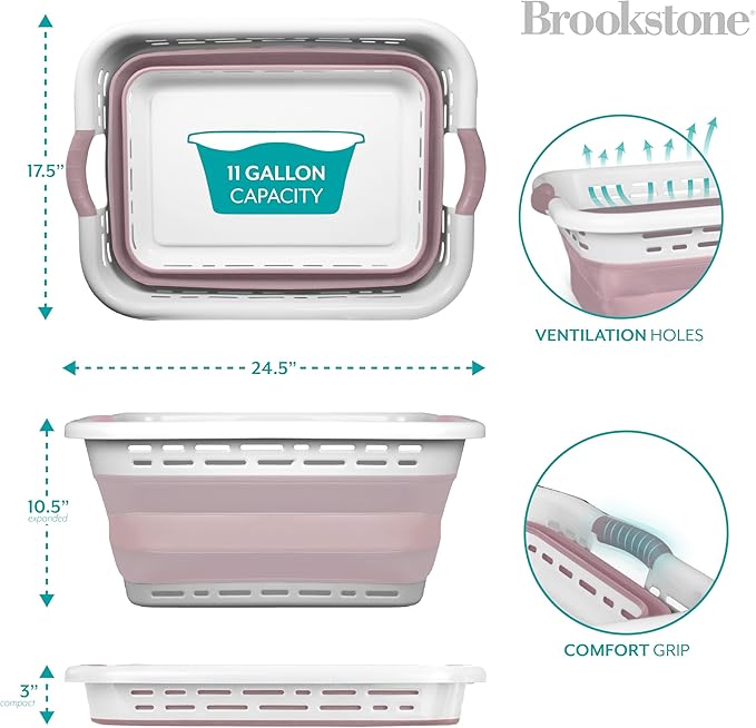 BROOKSTONE 11 GALLON XL 24" Collapsible Laundry Basket & Clothes Hamper - Image 6