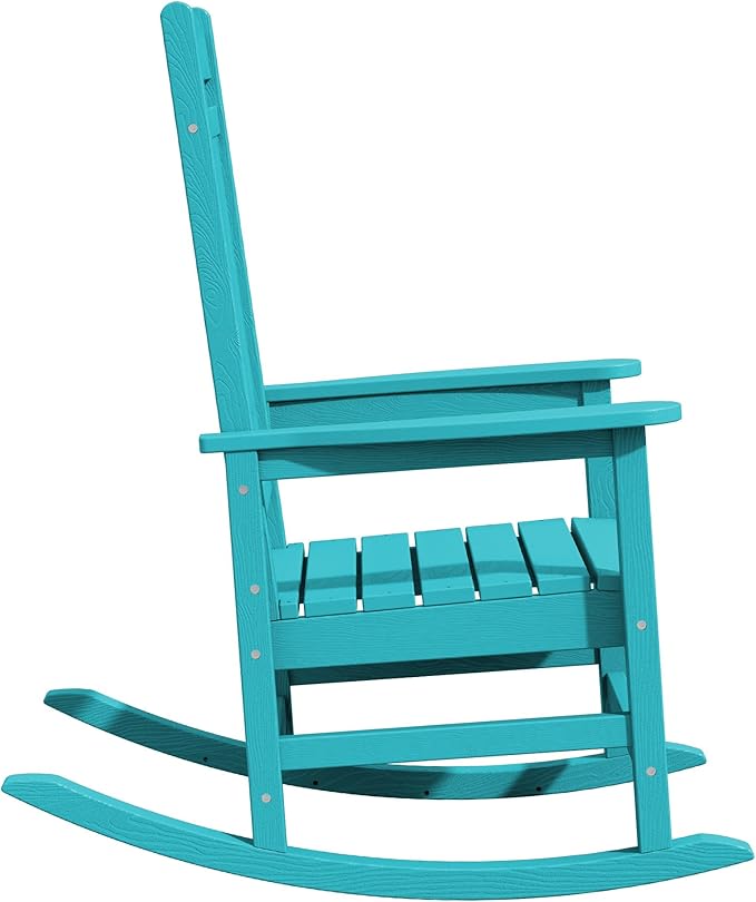 KINGYES HDPE Outdoor Rocking Chair Set of 4, All-Weather Poly Patio Rocking Chairs with 330lbs Support for Adults, Aruba Blue - Image 10