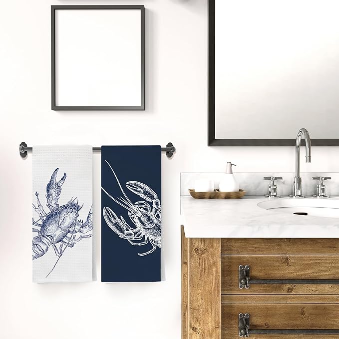 Vintage Lobster Coastal Beach Kitchen Towels, Nautical Dish Tea Towel Drying - Image 5