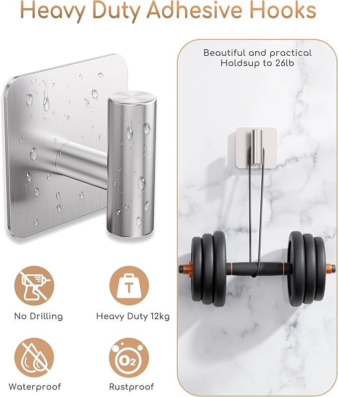 4 Pack Large Heavy Duty Wall Hooks - 26lb Max - Image 6