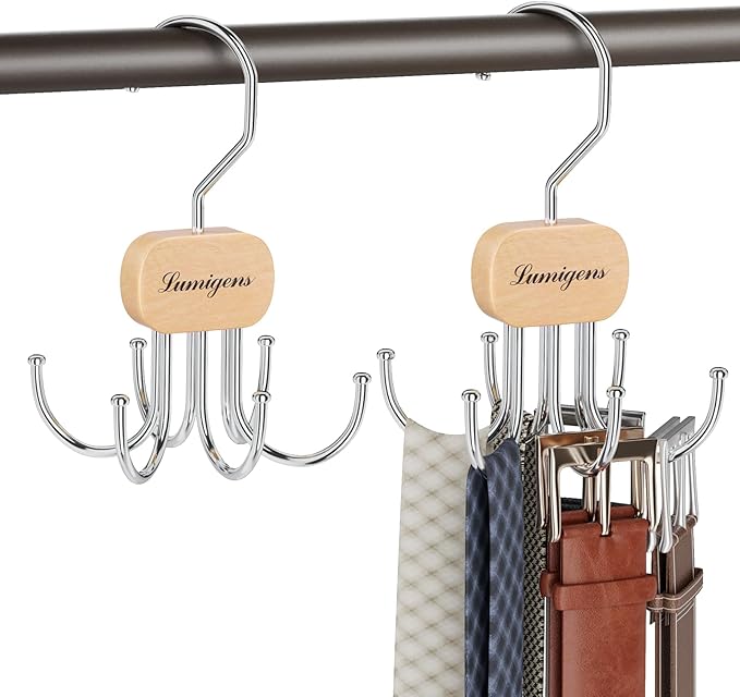 Belt Hanger, Belt Organizer for Closet, Rotatable Tie Rack, Belt Holder by Lumigens