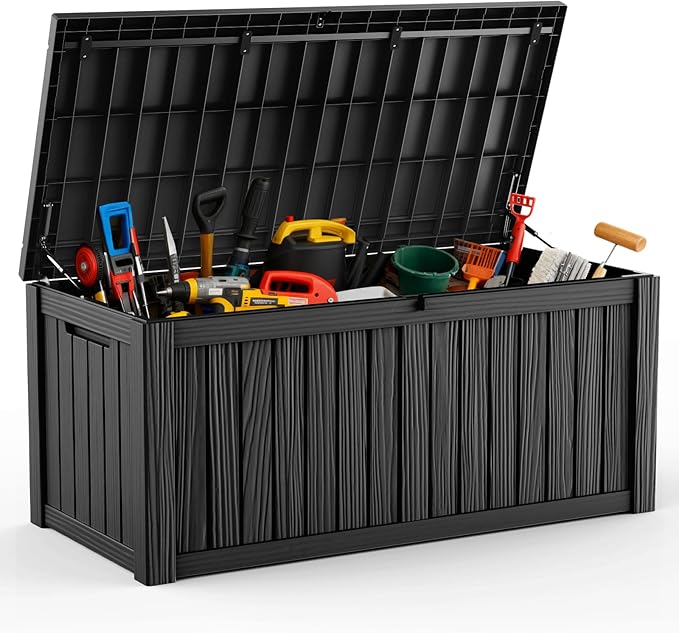 DRATO 120 Gallon Large Deck Box, Outdoor Storage Box for Patio Furniture, Patio Cushions, Gardening Tools, Pool Supplies,660lbs Weight Capacity,Waterproof Resin Storage Boxes（Black，120 Gallon） by DRATOprovidesawarmandcozy
