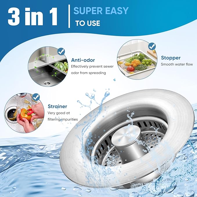 Sink Drain Strainer Kitchen Sink Drain Strainer&Sink Stopper, Stainless Steel - Image 6