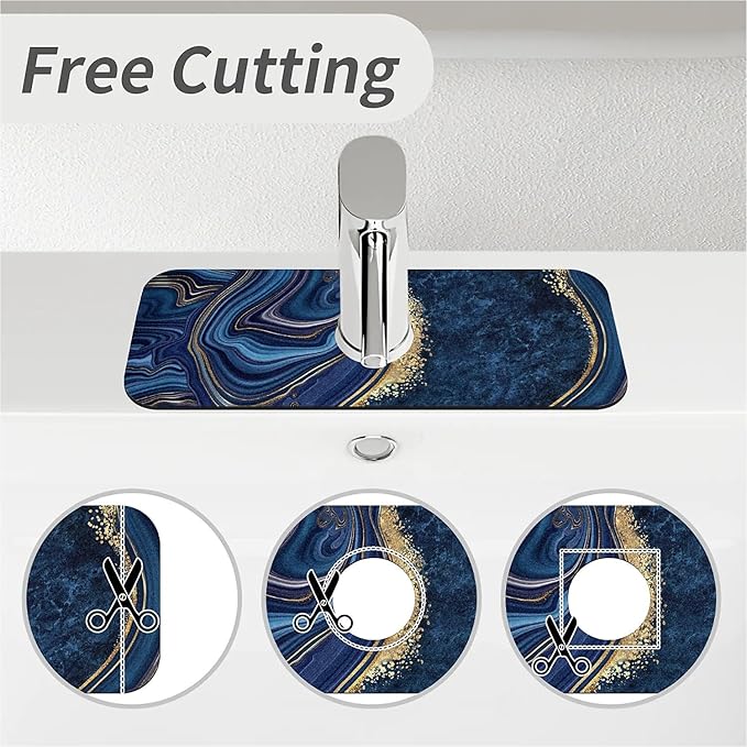 Kitchen Sink Splash Guard，Dark blue gold marble Faucet Mat Sink Gadgets-Super - Image 5