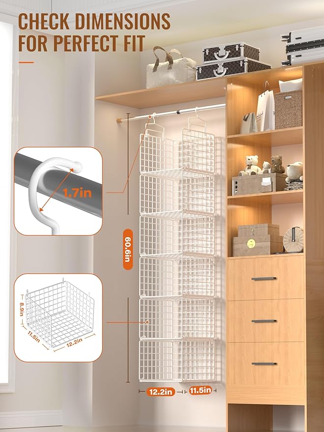 6 Tier Closet Hanging Organizer, Metal Closet Organizers and Storage - Image 2