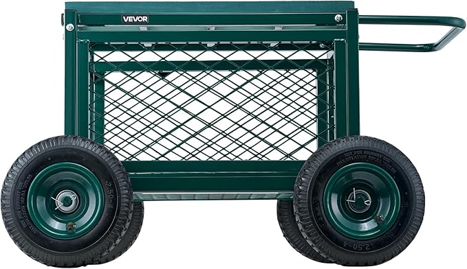 VEVOR Rolling Garden Cart with Seat, Metal Rolling Garden Work Seat with Wheels, Supports up to 400 LBS, Heavy Duty Gardening Cart Scooter, Outdoor Wagon & Stool on Wheels for Lawn, Patio, Backyard - Image 9