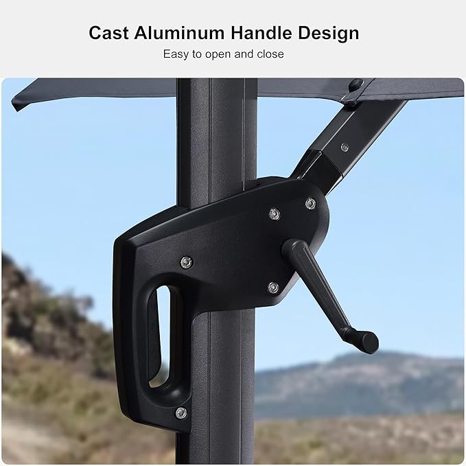 PURPLE LEAF 10 Feet Patio Umbrella with Base Outdoor Cantilever Solar Powered LED Square Umbrella Aluminum Offset Umbrella with 360-degree Rotation for Garden Deck Pool Patio Light Grey - Image 3