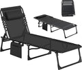 Outsunny Chaise Lounge Chair Outdoor, 5-Position Adjustable Sun Tanning Chair with Carrying Handle and Side Pocket, Folding Bed Cot with Removable Pillow for Garden, Beach, Patio, Pool, Camp, Black by Outsunny