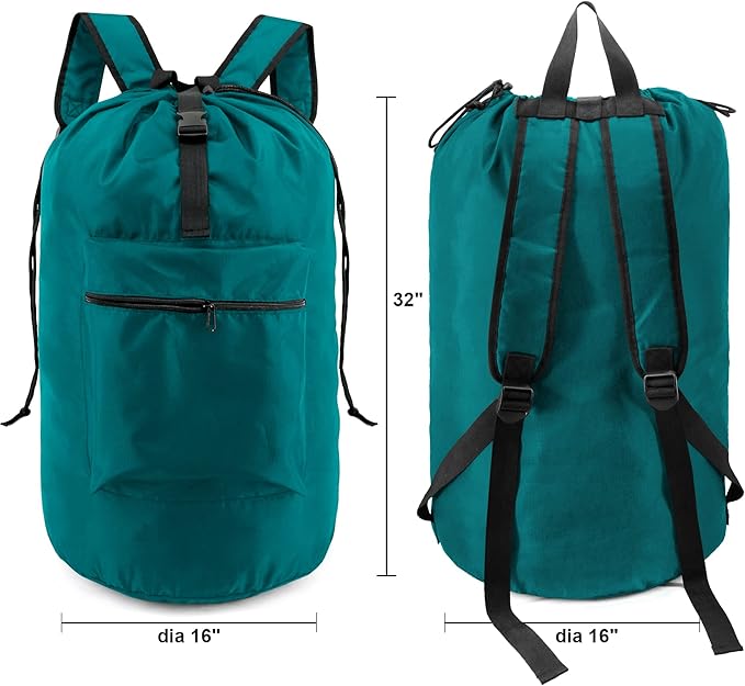 BeeGreen Laundry-Bag-Portable-Backpack, Mars Green Nylon Drawstring -Laundry - Image 2