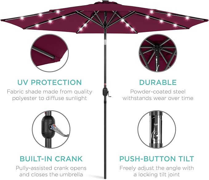 Best Choice Products 10ft Solar Polyester LED Lighted Patio Umbrella w/Tilt Adjustment and UV-Resistant Fabric - Image 5