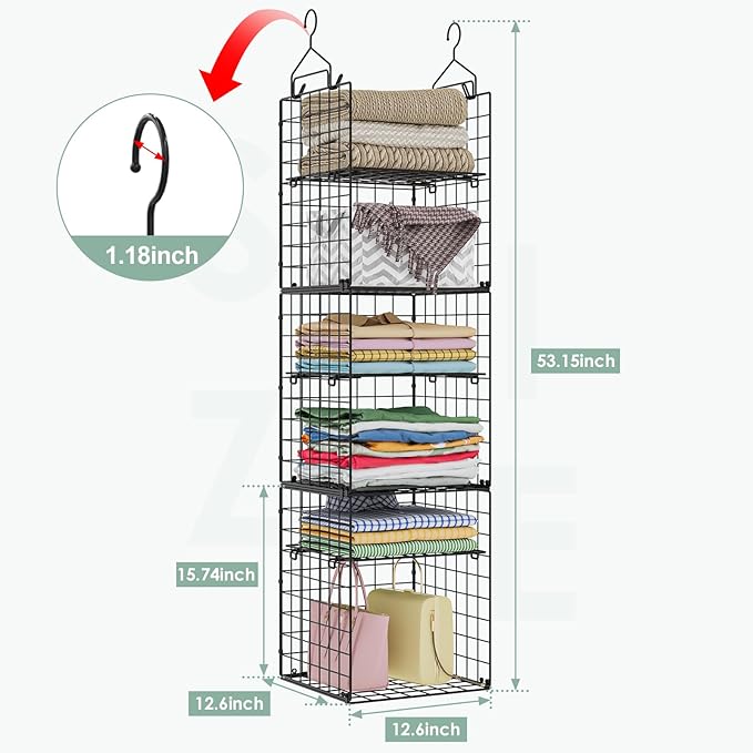 6-Tier Closet Hanging Organizer Shelves, Hanging Closet Organizer and Storage - Image 3