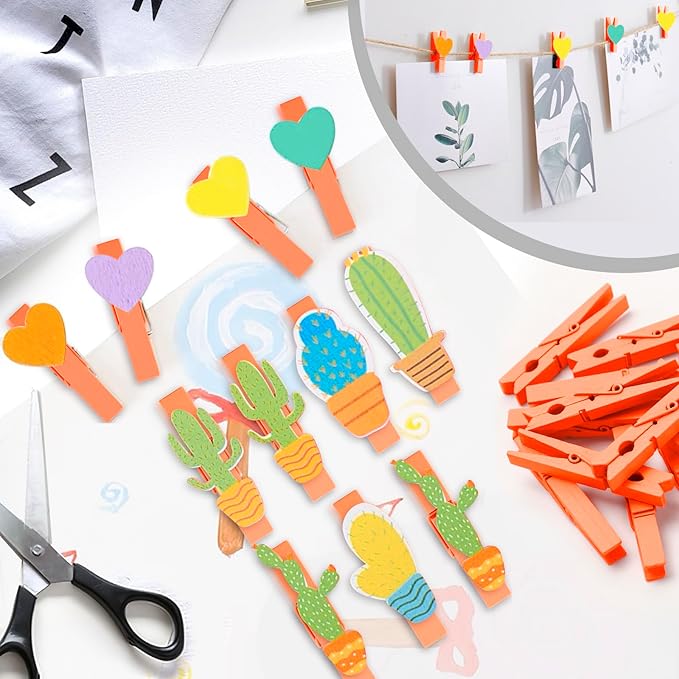 50PCS Colored Wooden Clothespins, 2.9inch Orange Clothes Pins - Image 5