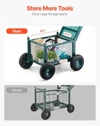 VEVOR Rolling Garden Cart with Seat, Metal Rolling Garden Work Seat with Wheels, Supports up to 400 LBS, Heavy Duty Gardening Cart Scooter, Outdoor Wagon & Stool on Wheels for Lawn, Patio, Backyard - Image 3