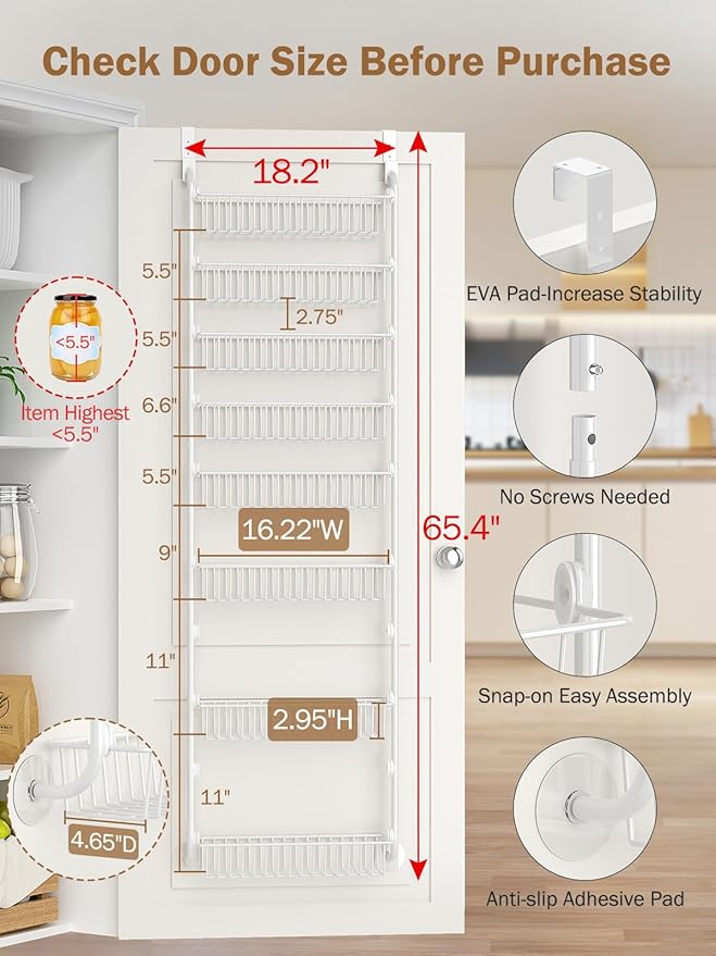 Delamu Over The Door Pantry Organizer, 8-Tier Pantry Door Organizers and Storage - Image 2