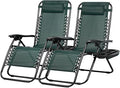 Nazhura Set of 2 Relaxing Recliners Patio Chairs Adjustable Steel Mesh Zero Gravity Lounge Chair Beach Chairs with Pillow and Cup Holder (Dark Green) by NazhuraGoodCompanionAtHome