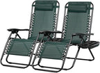 Nazhura Set of 2 Relaxing Recliners Patio Chairs Adjustable Steel Mesh Zero Gravity Lounge Chair Beach Chairs with Pillow and Cup Holder (Dark Green) by NazhuraGoodCompanionAtHome
