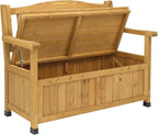 Outvita Outdoor Wood Storage Bench, Wooden Large Deck Box with Seating & Armrest, Waterproof Patio Organizer Loveseat for Garden Porch Deck Backyard Poolside(Yellow) - Image 6