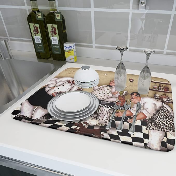 Fat Chef Dish Drying Mat For Kitchen Counter 18x24 Inch Microfiber Absorbent - Image 6