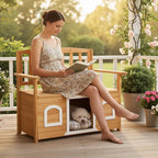 VINGLI Outdoor Storage Bench with Built-in Dog House, 2-in-1 Outdoor Waterproof Patio Bench with Pet Kennel for Patio Backyard Porch (Natural) - Image 2