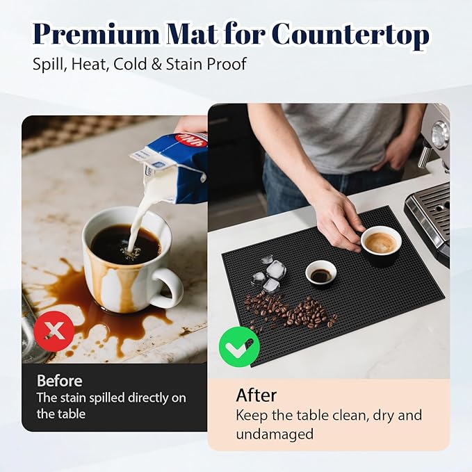 6 Pack Rubber Bar Mats for Countertop 18x12 Inch Black Silicone Coffee Bar Mats - Image 4