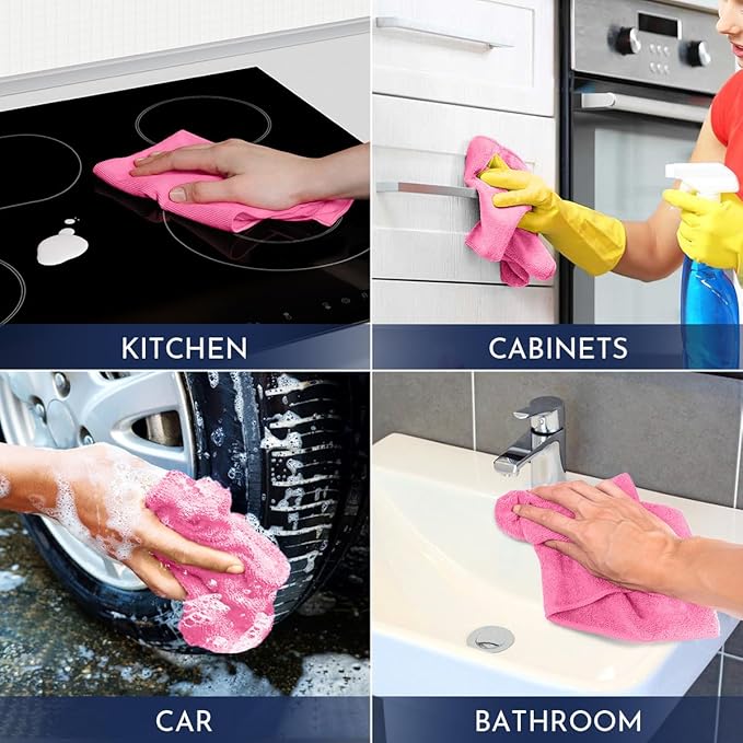 GLIMGLINT Pink Microfiber Cleaning Cloth, 12PK Reusable Cleaning Rags, Highly - Image 7