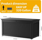 TARKARI 320 Gallon Lockable Resin Deck Box, Waterproof & UV-Resistant Outdoor Storage Box for Outdoor Cushion Storage, Garden Tools & Pool Accessories Storage, Black - Image 2