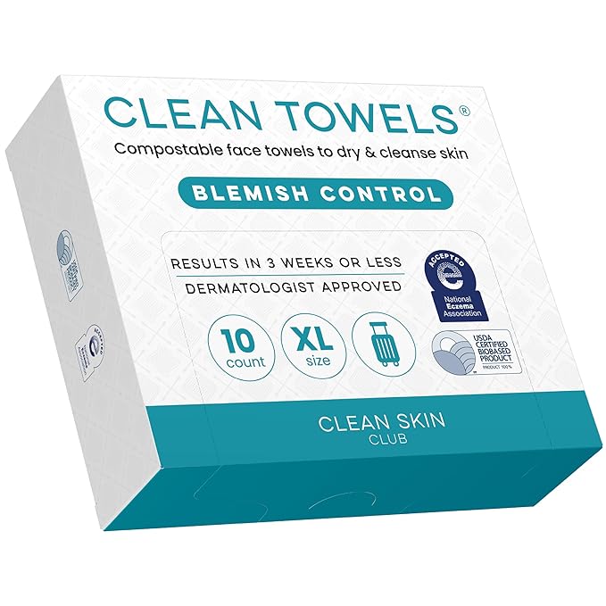 Clean Skin Club Blemish Control Clean Towels® XL, Travel Pack, Face Towels by CLEANSKINCLUB