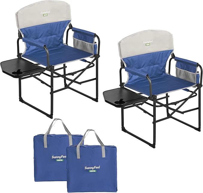 SUNNYFEEL Camping Directors Chair, Heavy Duty,Oversized Portable Folding Chair with Side Table, Pocket for Beach, Fishing,Trip,Picnic,Lawn,Concert Outdoor Foldable Camp Chairs by SunnyFeelCamping