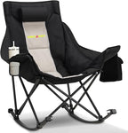 Oversized Rocking Camping Chair with Headrest & Cup Holder - 400lbs Capacity, 600D Oxford Fabric, Easy Fold Portable Outdoor Rocker Chair for Camping, Backyard, Beach, Light Gray by Unknown