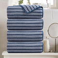 Oliven 4 Piece Navy Cabana Stripe Large Bath Towels Oversized Bath Sheet Super by Oliven