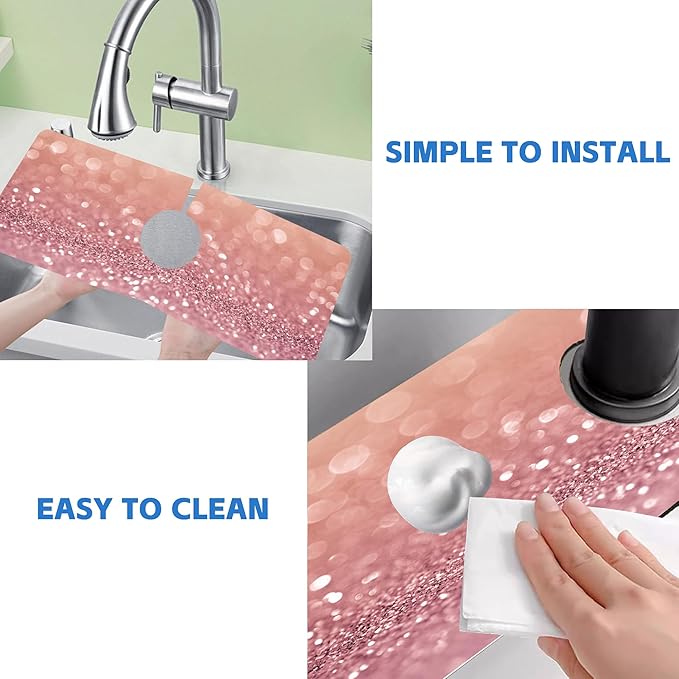 Abstract Pink Glitter Diamond Sink Faucet Absorbing Mat Sink Splash Guard - Image 5