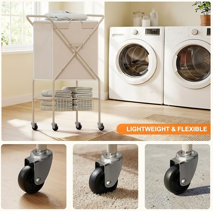 Laundry Basket with Wheels:88L Rolling Laundry Cart Foldable Metal Frame Dirty - Image 3