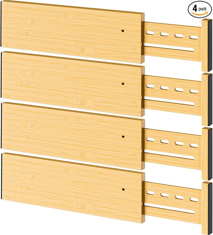 Bamboo Drawer Dividers 4" High, 12.8-18" Adjustable Drawer Organizers by Ryqtop