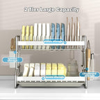 2 Tier Dish Drying Rack Dishes Organizer Rack Double Decker - Image 2