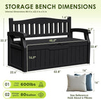 Greesum 80 Gallon Outdoor Storage Bench, Weather-Resistant Deck Box, Patio Furniture Bench for Backyard, Garden, Porch, Large Capacity Seat for Pillows Cushions Patio Accessories, Dark Black - Image 3