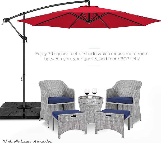 Best Choice Products 10ft Offset Hanging Market Patio Umbrella w/Easy Tilt Adjustment, Polyester Shade, 8 Ribs for Backyard, Poolside, Lawn and Garden - Red - Image 2