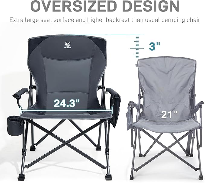 EVER ADVANCED Oversized Folding Camping Chair for Adults, Heavy Duty Lawn Chair with Side Pockets, Portable Collapsible Quad Chair for Outside, Support Up to 500lbs, Grey 2PACK - Image 5