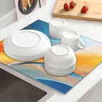 Blue Burnt Orange Fluid Art Dish Drying Mats - Image 3