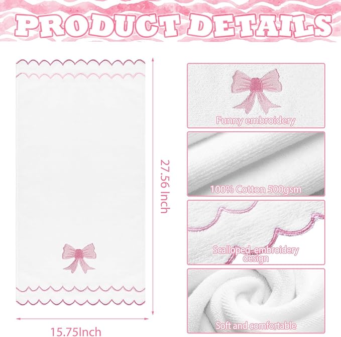 2 Pcs Scalloped Hand Towels 100% Cotton Fingertip Towels - Image 2