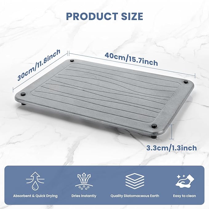 Stone Dish Drying Mats for Kitchen Counter 15.7"x 11.8" Quick Dry Stone Drying - Image 4