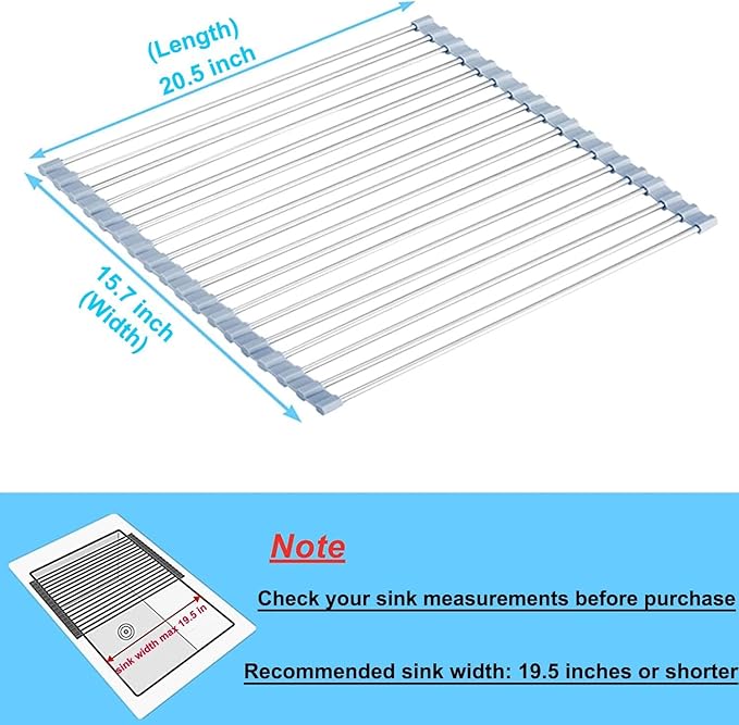 Seropy Extra Large 20.5"x13.7" Roll Up Dish Drying Rack Over The Sink Dish - Image 3