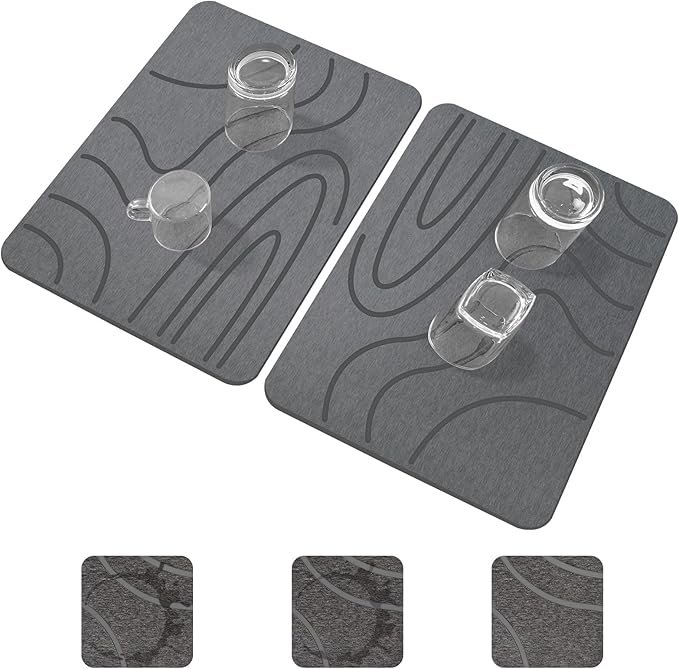 Stone Drying Mat for Kitchen Counter, 2 Pack 16''x12'' Quick Dish Drying Stone by EnjoyLifewithBlaithom